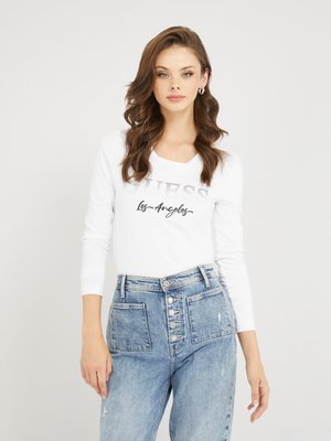 GUESS – Logo Micro Studs triko, Bílá barva