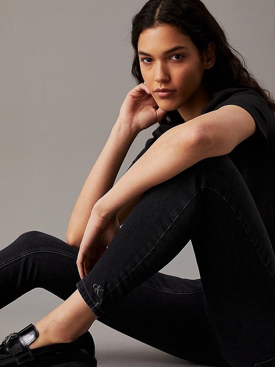 Módní High Rise jeans, Černá barva, 2024