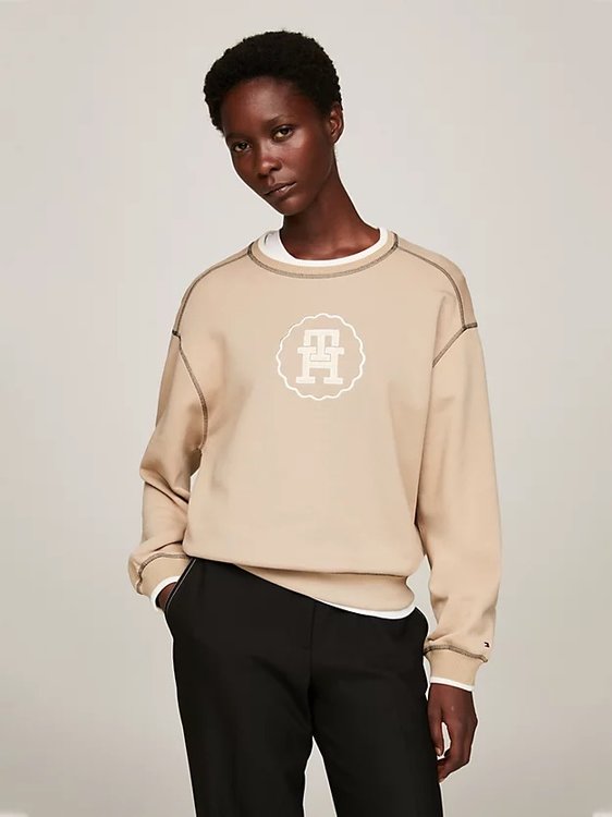 Tommy Hilfiger – Modern Tipped mikina, Béžová, Hnědá barva