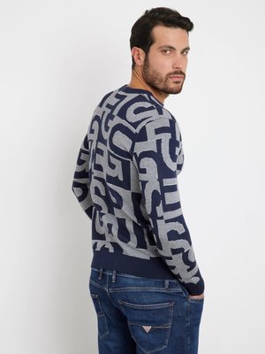 Denny Allover Logo svetr – GUESS, Modrá, Multi barva Muži