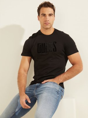 Guess – Velvet logo tričko, Černá barva