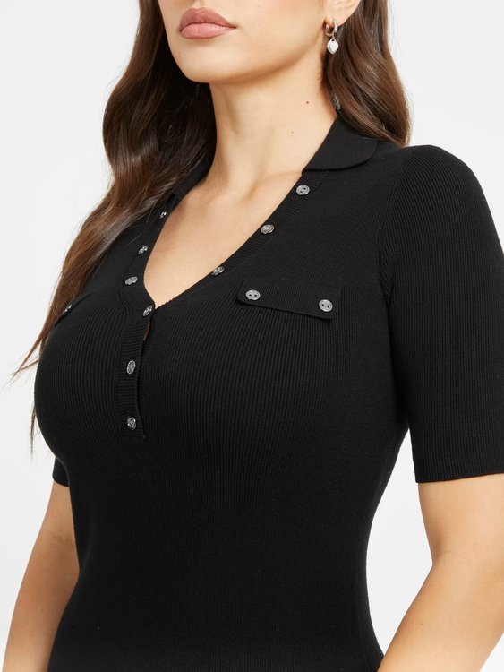 Luxusní Grace Henley šaty, Černá barva, XS, S, M, L