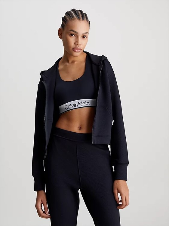 Calvin Klein Performance – Full Zip mikina, Černá barva