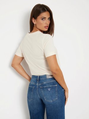 Glittery Logo triko – GUESS, Krémová barva Ženy