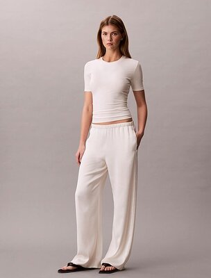 Calvin Klein – Hammered saténové kalhoty, Béžová barva