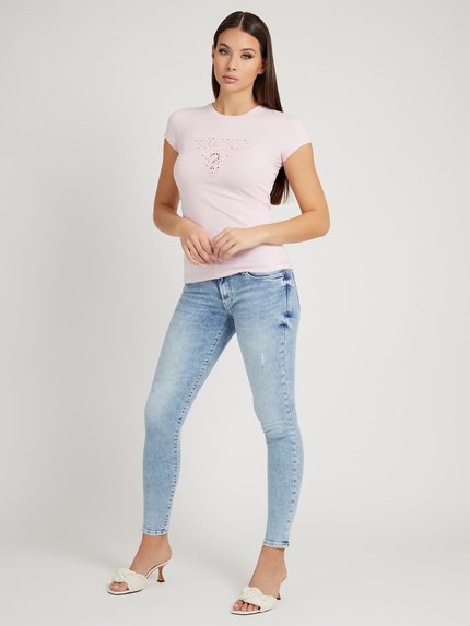 Guess, Růžová barva Eyelet triko