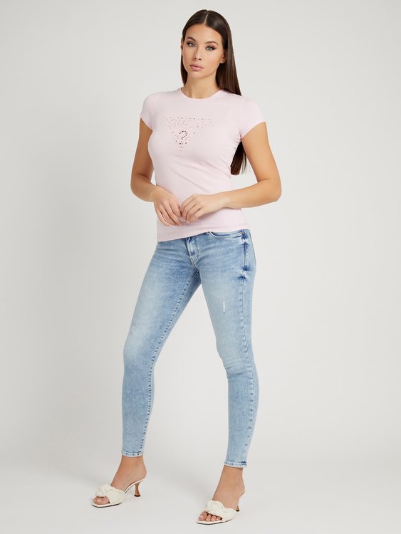 Guess, Růžová barva Eyelet triko